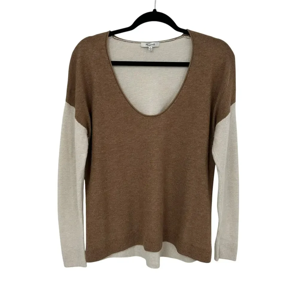 Madewell Heather Cement Kimball Pullover Sweater in Colorblock Womens Large - Picture 2 of 7